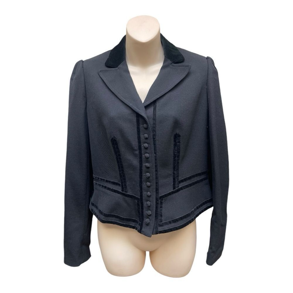 Vintage Ralph Lauren Black Velvet Trim Blazer Sz 6 Cropped Equestrian Academia
